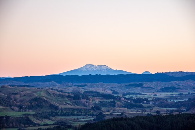 Mt's Ruapehu and Ngauruhoe, about 120 kilometres away