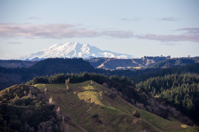 Let's have a closer look. That's still Mt Ruapehu 130 kilometres away from Fordell but I used the zoom lens a bit on my camera. I don't have a big zoom lens, just 200mm. Luckily Mt Ruapehu is massive.