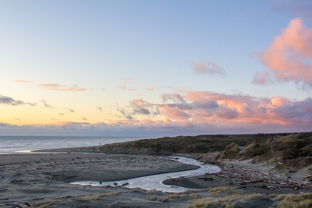 While looking out to sea, I can look right, up the coast, that's the way North