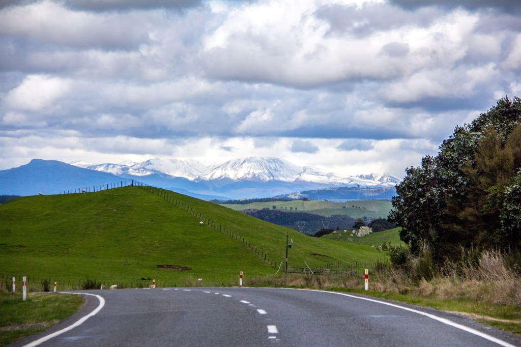 Road trip south, Eastern side of of Lake Taupo, SH32. 1st sighting of the Volcanoes of the central plateau.